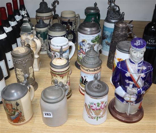 A collection of nineteen beer steins